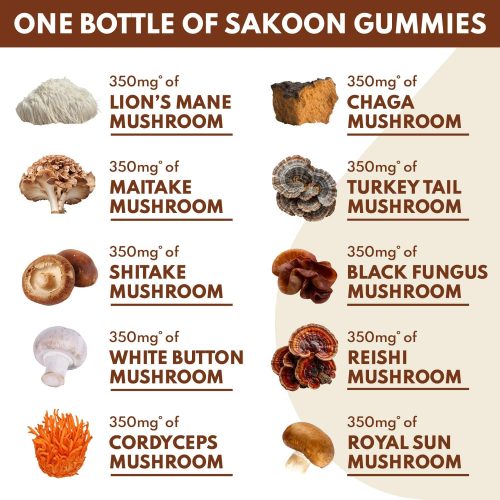 sakoon nutrition 1 bottle 10 in 1 lions mane mushroom complex gummies 46596970119452