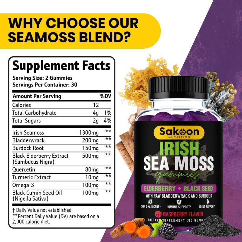 sakoon nutrition 1 bottle sea moss gummies with elderberry black seed oil 44923553153308