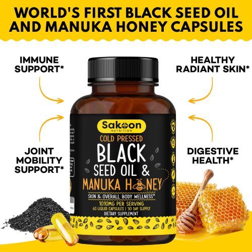 sakoon nutrition vitamins supplements 1 bottle black seed oil manuka honey capsules 45685501493532