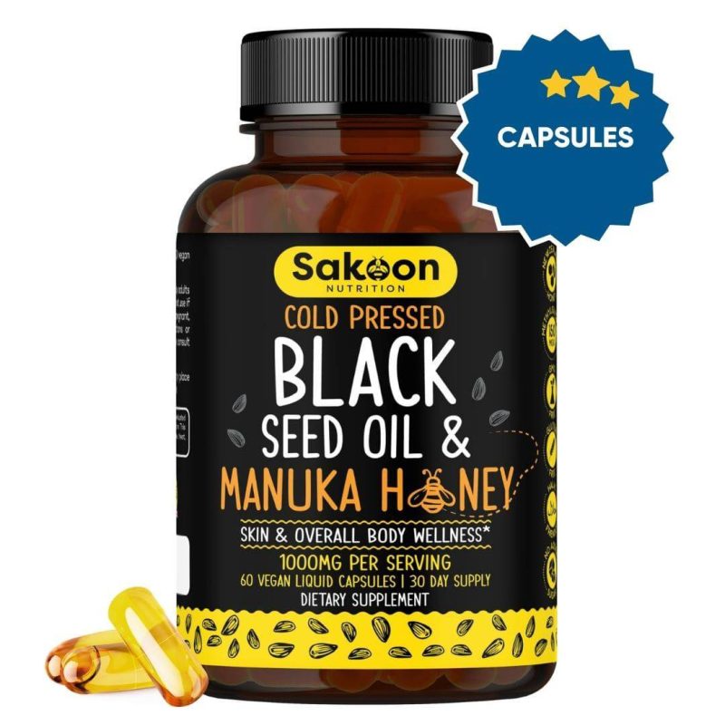 sakoon nutrition vitamins supplements 1 bottle black seed oil manuka honey capsules 46857288974620