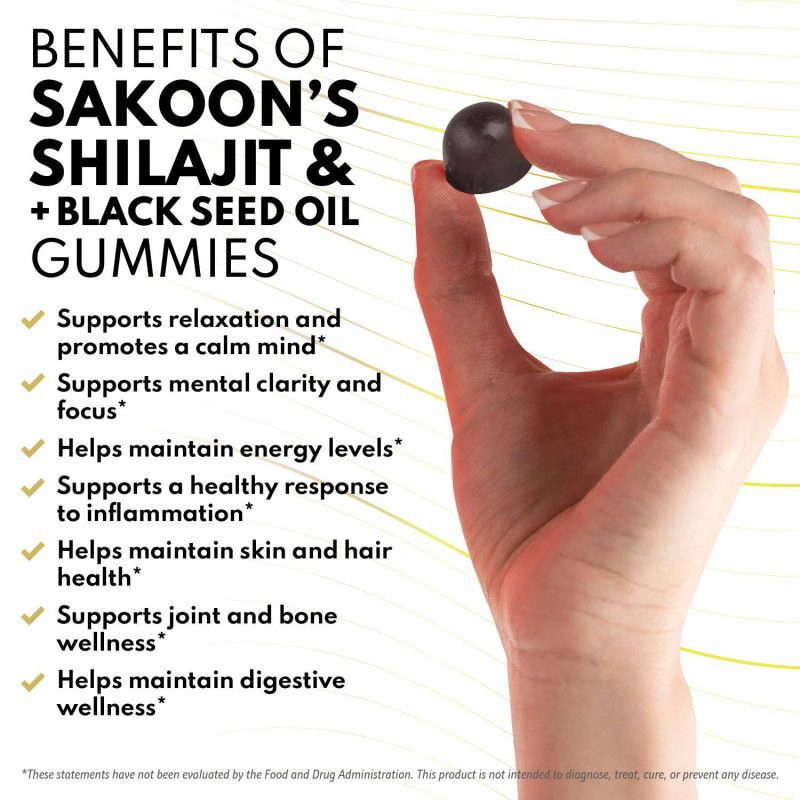 sakoon nutrition vitamins supplements 1 bottle pure himalayan shilajit gummies with black seed oil 46857197617436